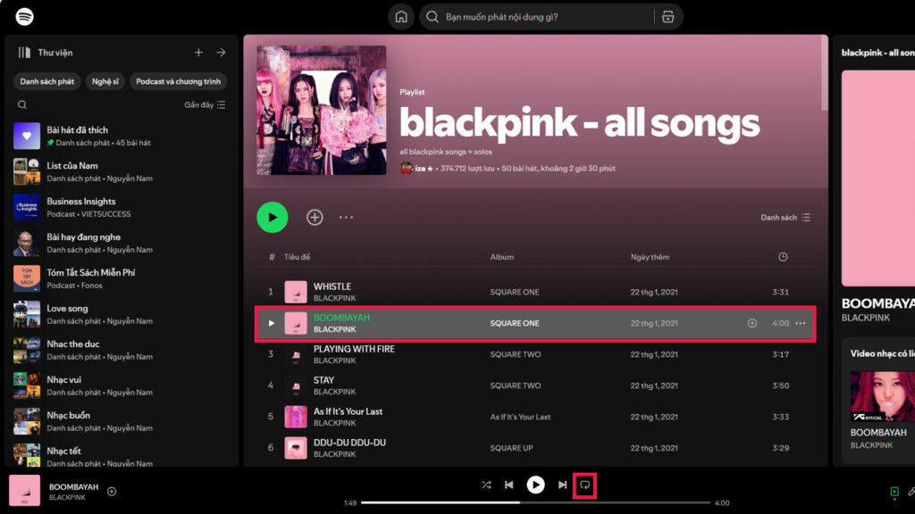 phat lai bai hat tren spotify may tinh