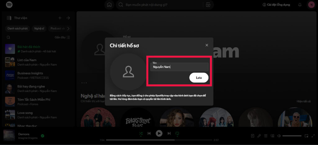 doi ten spotify tren may tinh