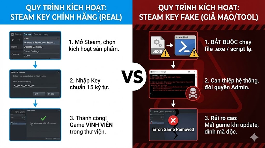 quy trinh kich hoat steam key chinh hang va fake
