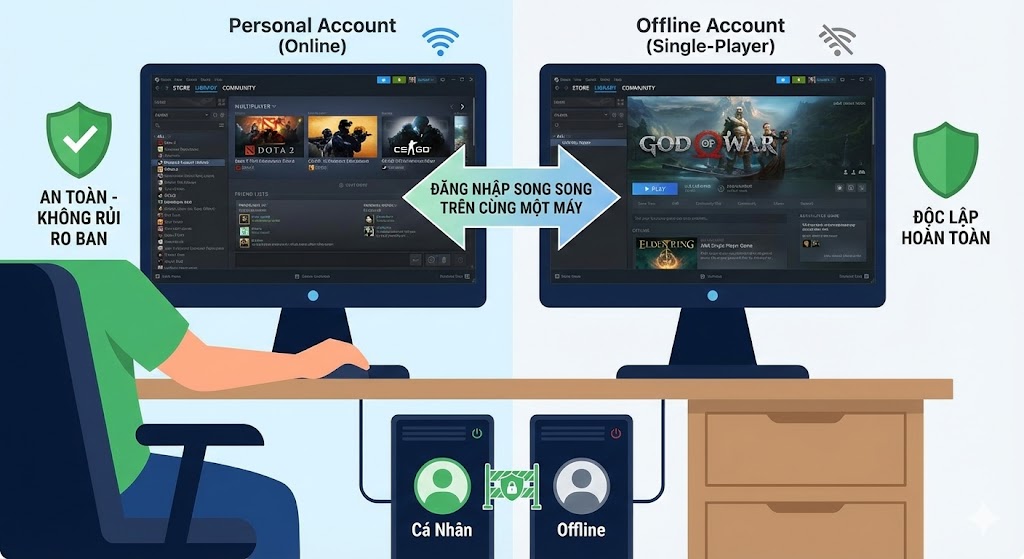 steam offline an toan khong bi ban