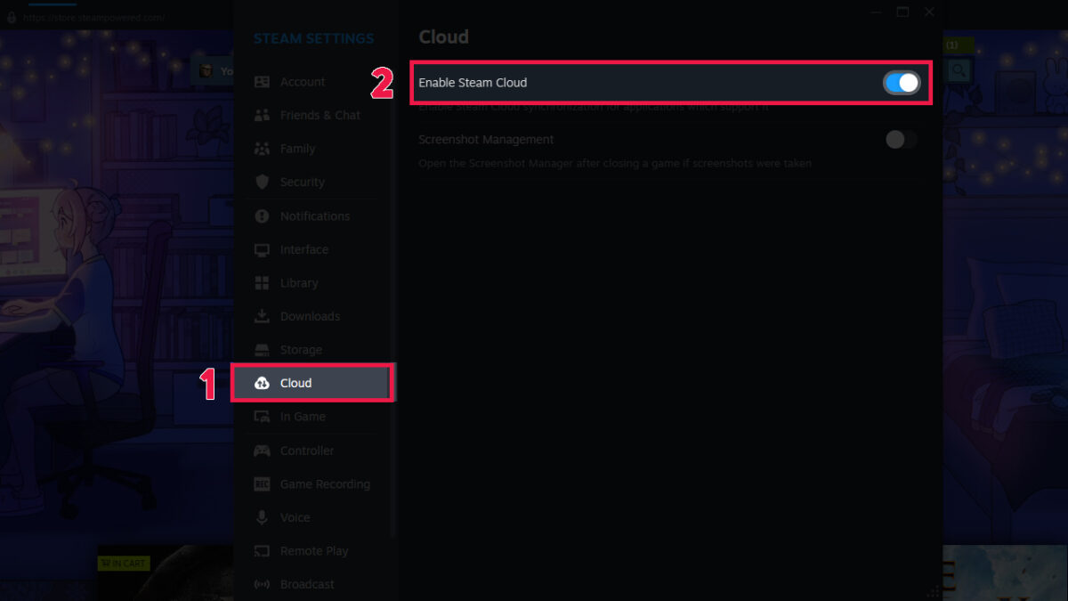 Bật Steam Cloud cho tất cả trò chơi