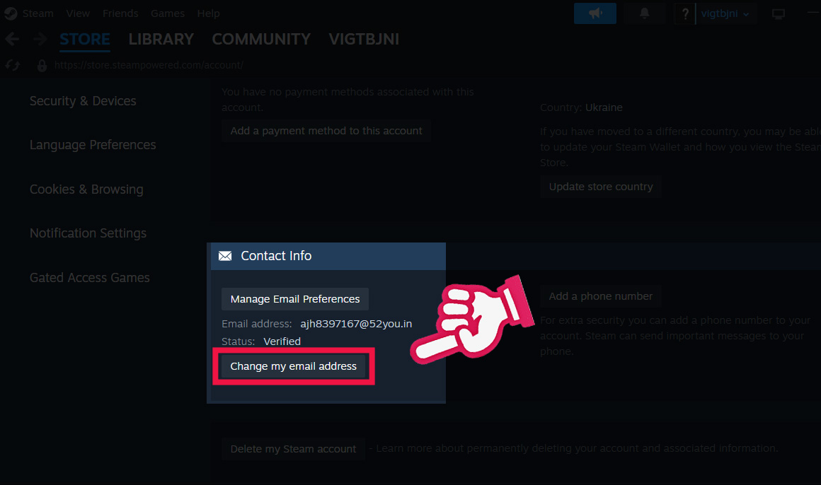 thay doi email tai khoan steam