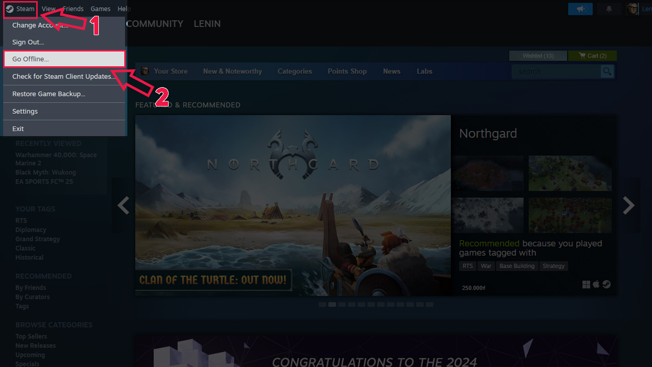 bật steam offline mode