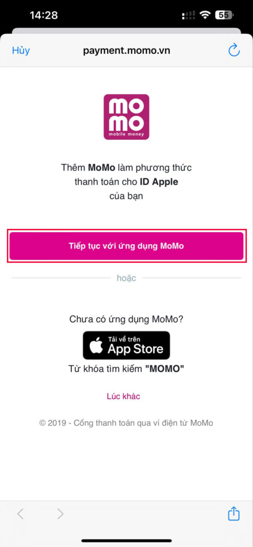 lien ket momo voi ios