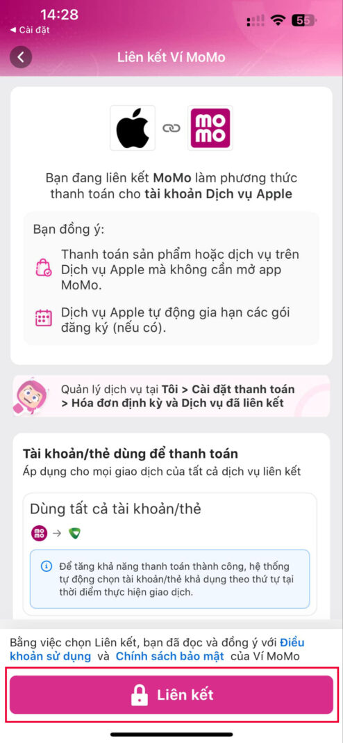 lien ket momo voi ios