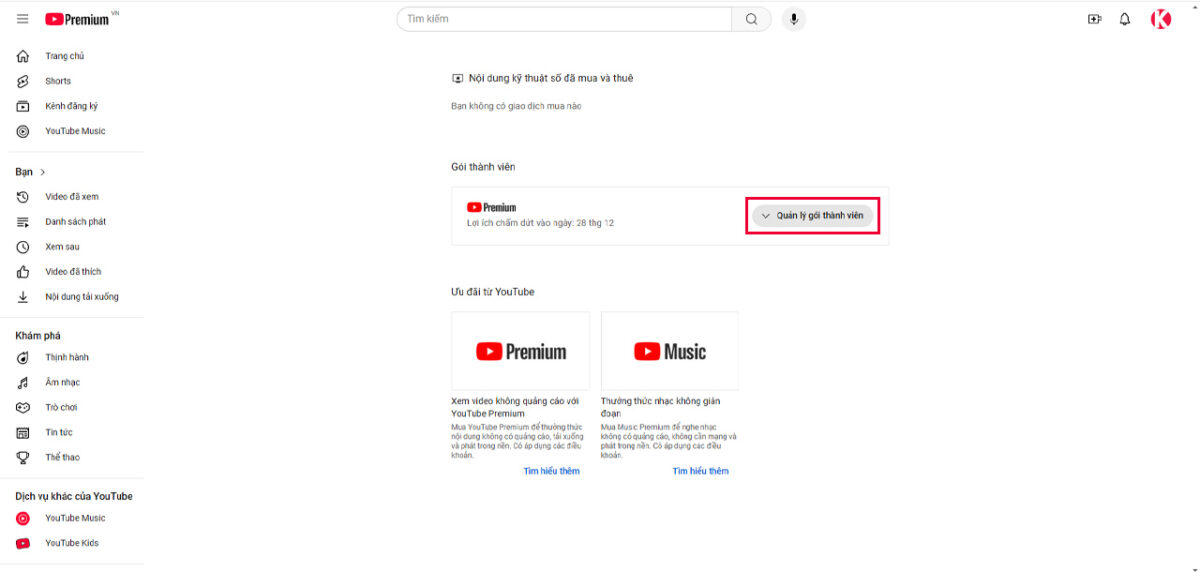 huy youtube premium tren may tinh