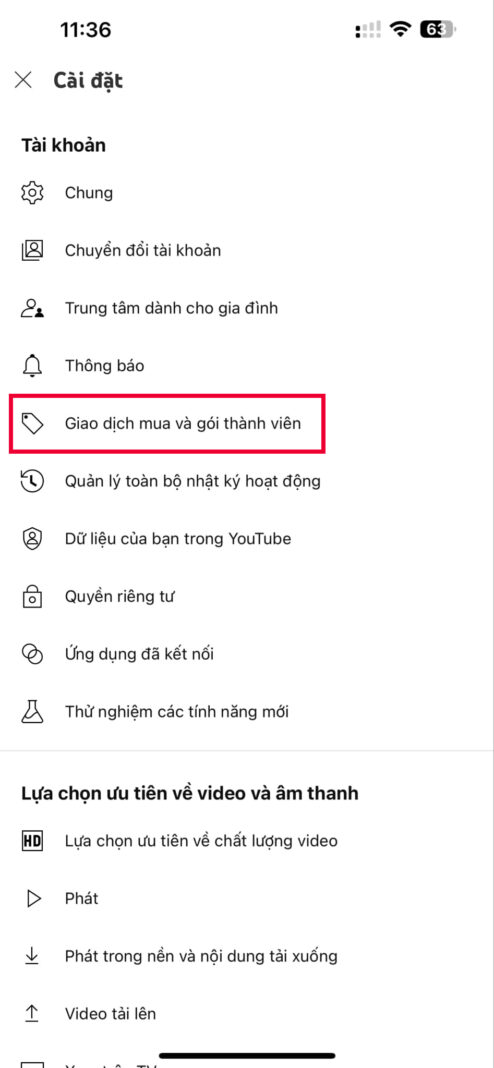 huy youtube premium tren ung dung youtube