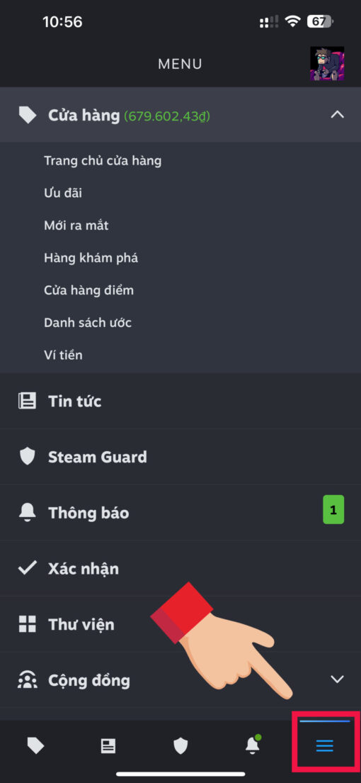 nhap key steam tren ung dung steam dien thoai