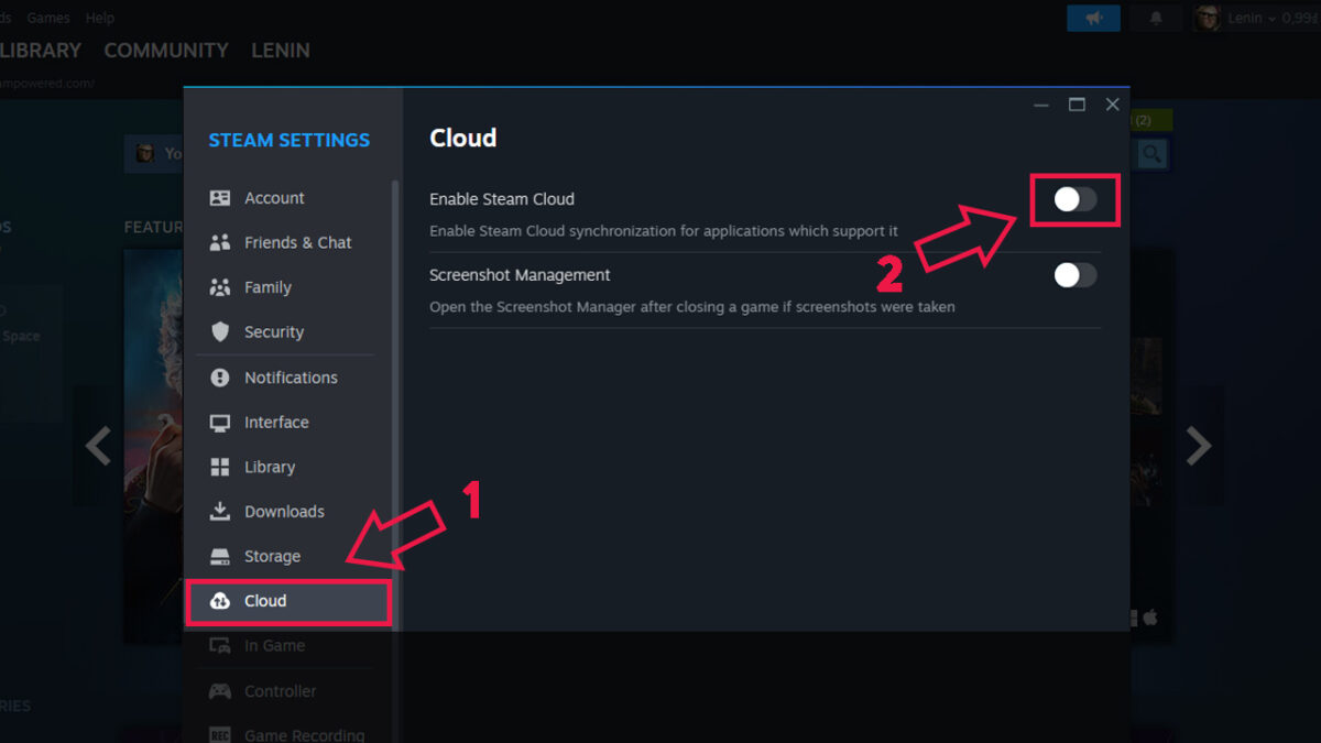 tắt steam cloud